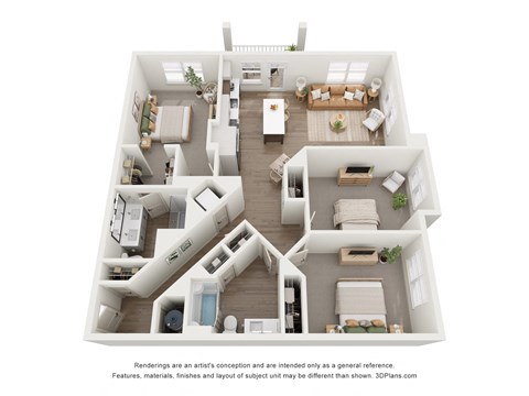 Floor plan for 3 beds, 2 baths, 1380 sqft